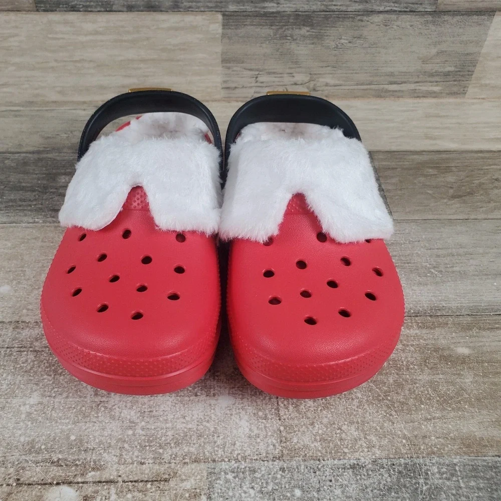 Crocs Classic Lined Santa Kids Clog Sz 2 J2 Red Rubber Slip-On Slingback Shoes